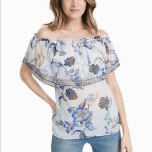 Off the shoulder embroidered floral printed top